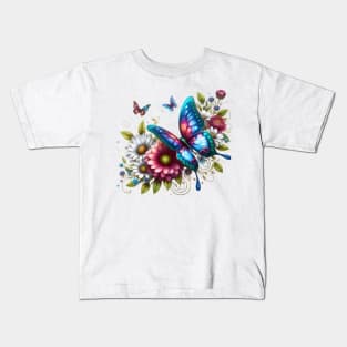 A butterfly decorated with beautiful colorful flowers. Kids T-Shirt